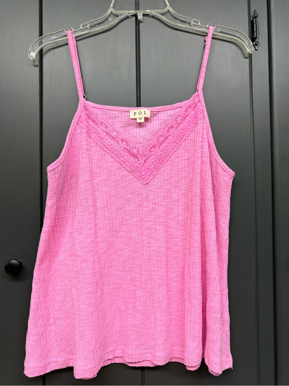 POL Pink Lace-Trim Spaghetti Strap Tank